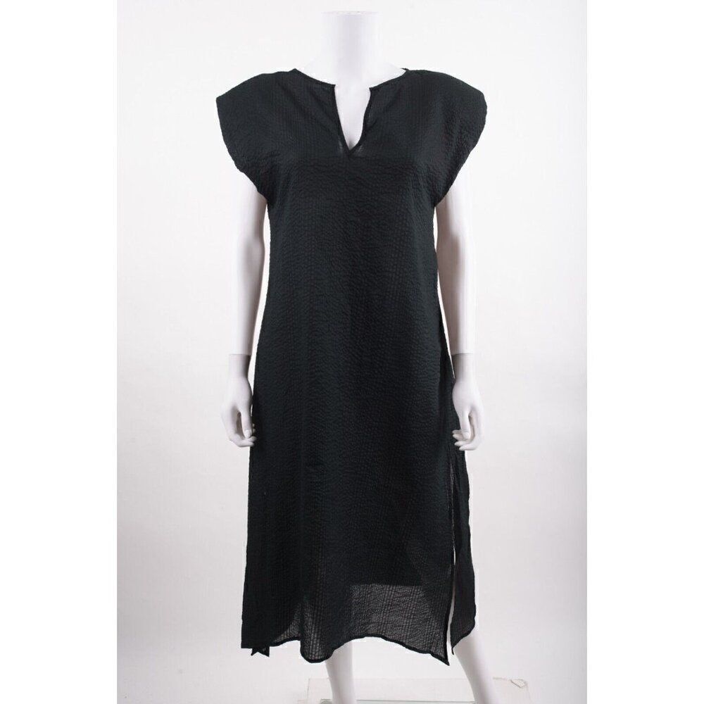 LeSwim Womens Coverup Textured Gauze Midi Dress M Black Sleeveless NWT